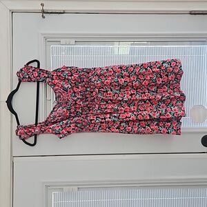 Floral cap sleeved mini dress with sinched waist